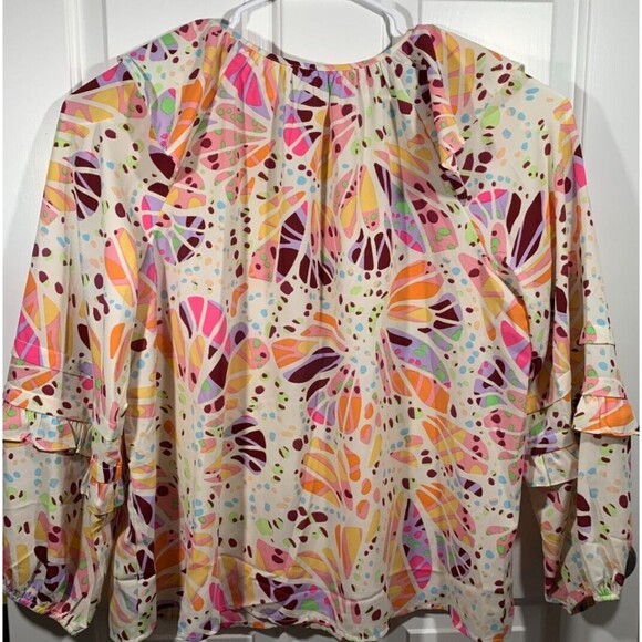 Oddi 1XL Multicolor Colorful Billow Ruffle Long Sleeve Blouse Bohemian Design - Picture 6 of 14